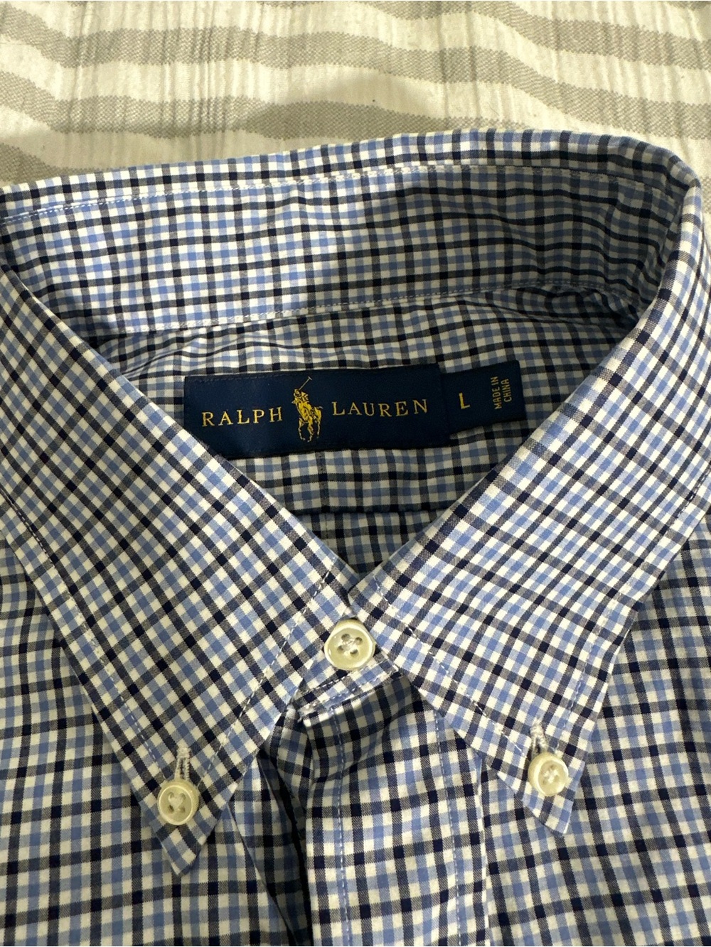 Ralph Lauren Blue and White Gingham Button-Down Shirt